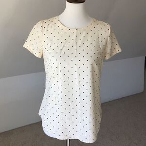 100% Silk Cream Polka Dot Short Sleeve Blouse